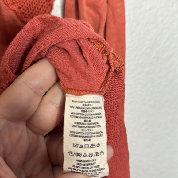 FREE PEOPLE orange crochet knit linen blend top size large boho festival comfy - Picture 7 of 7